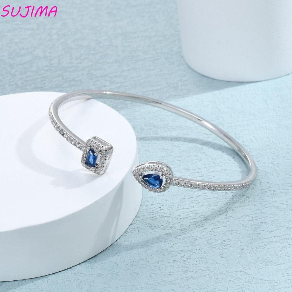 Pulseira Geométrica De Luxo , De Punho De Zircônia Cúbica De Joias De Ornamentos Aberta Ajustável À Prova D'água
