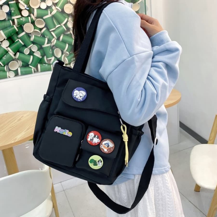 Crachá De Cortesia Unissex Mochila multibolsos Grande Capacidade Crossbody Saco Estudante Cor Sólida Retro Saco De Ombro