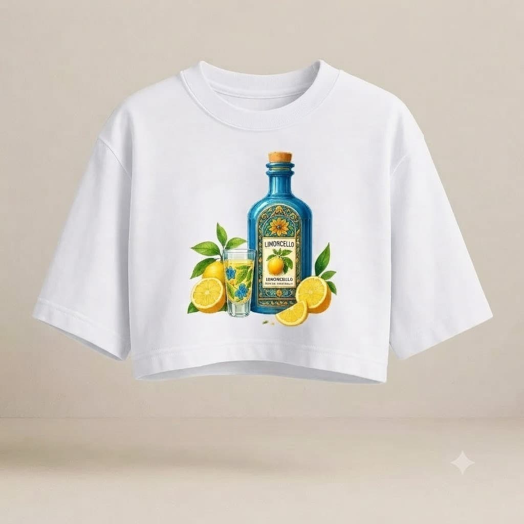 Cropped Feminino Cotton 100% Algodão Estampa Limoncello Siciliano Manga Curta Casual Premium