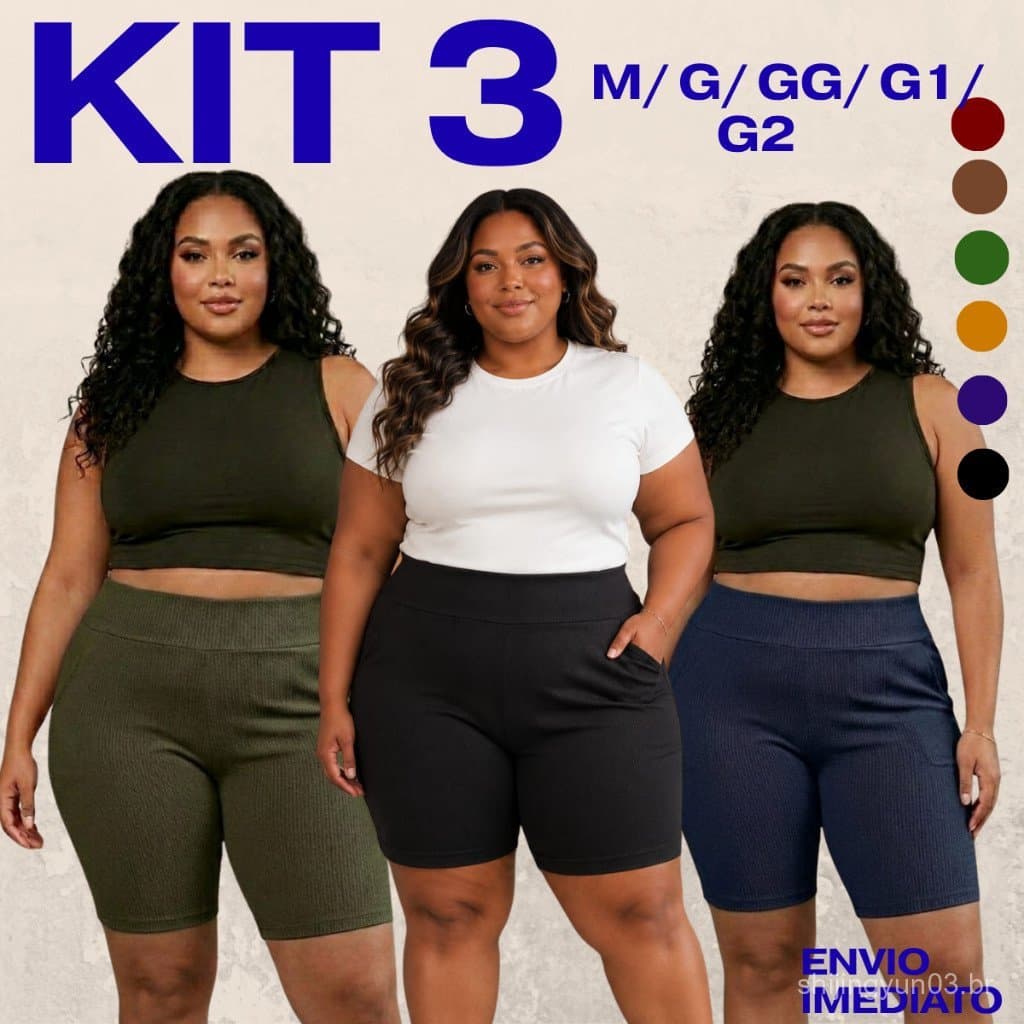 Kit 3 Bermudas Femininas, Longas, Cintura Alta, Malha, Com Bolso, Uso Diário ZFYX