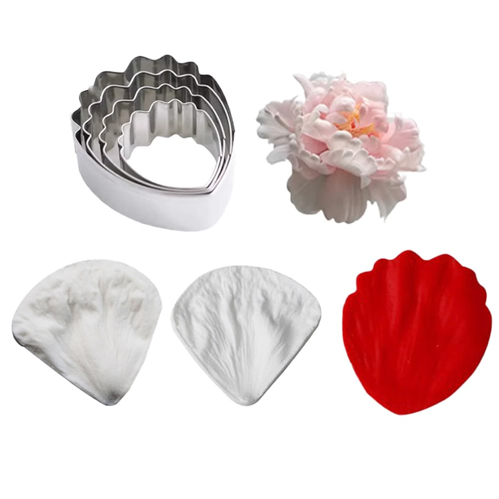 Molde de Silicone para Fondant de Flor de Peônia KALAIEN com Cortadores de Aço Inoxidável, Molde para Pétalas de Flor de