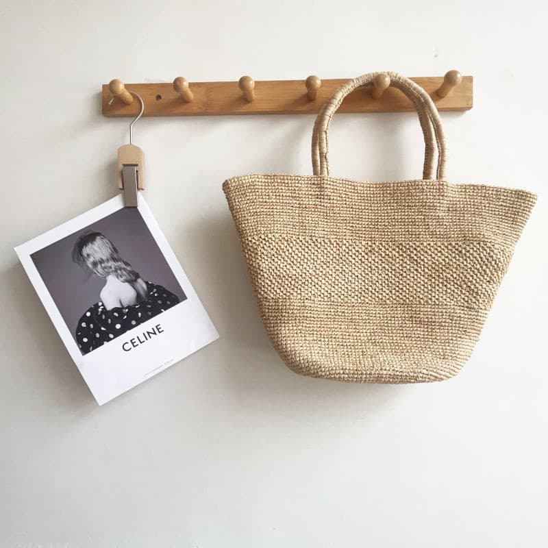 Estilo japonês ráfia artesanal crochê saco de palha estilo férias francês portátil tecido saco feminino All-Match bolsa