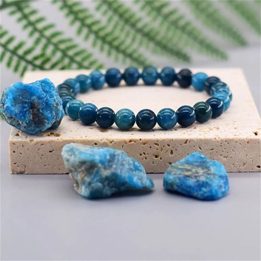 Pedra áspera azul apatita pulseira unissex moda corda lisa moda pedra Natural