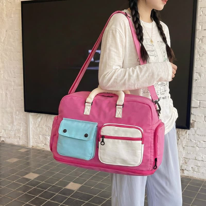 Novo fresco contraste cor saco de viagem expansível leve viagem de negócios mochila leve molhado seco natação ginásio sa