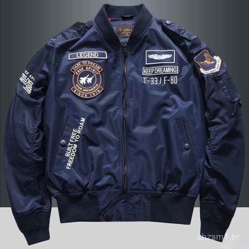 Jaqueta Bomber Masculina Ma1 Bordada Estilo Militar Tamanho Único