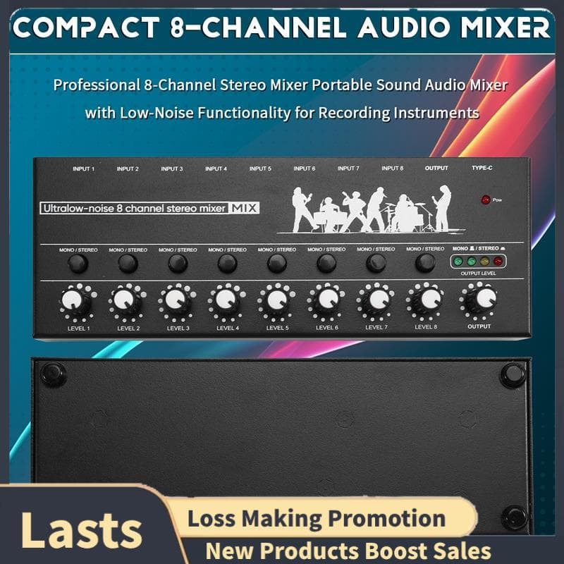 Mixer Estéreo Profissional De 8 Canais , Misturador De Áudio E Som Portátil Com Funcionalidade De Baixo Ruído Para Instr