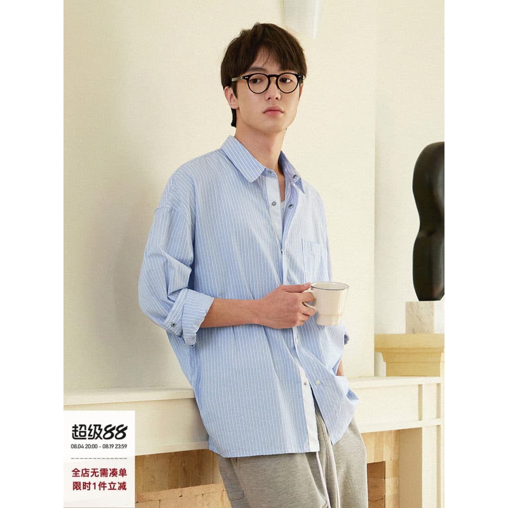 714street japonês Casual puro algodão listrado camisa de manga comprida masculina 2025 outono novo estilo jaqueta de lap