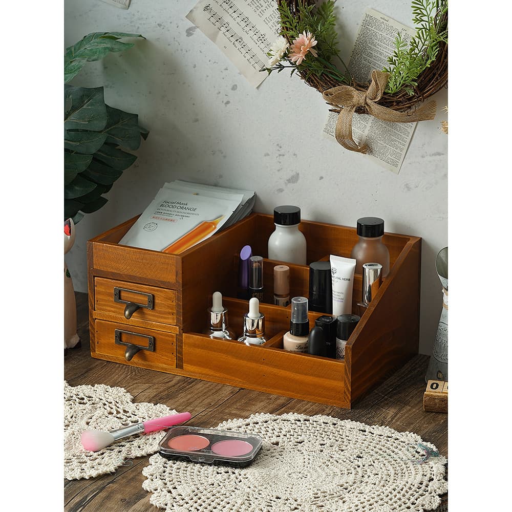 Gaveta cosméticos Perfume Retro caixa de armazenamento zakka Desktop cômoda máscara de madeira batom prateleira