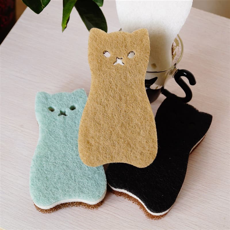 Gato mantimentos 4 peças forma de gato cozinha pote escova esponja limpar gatinho bonito descontaminação lavar louça esf