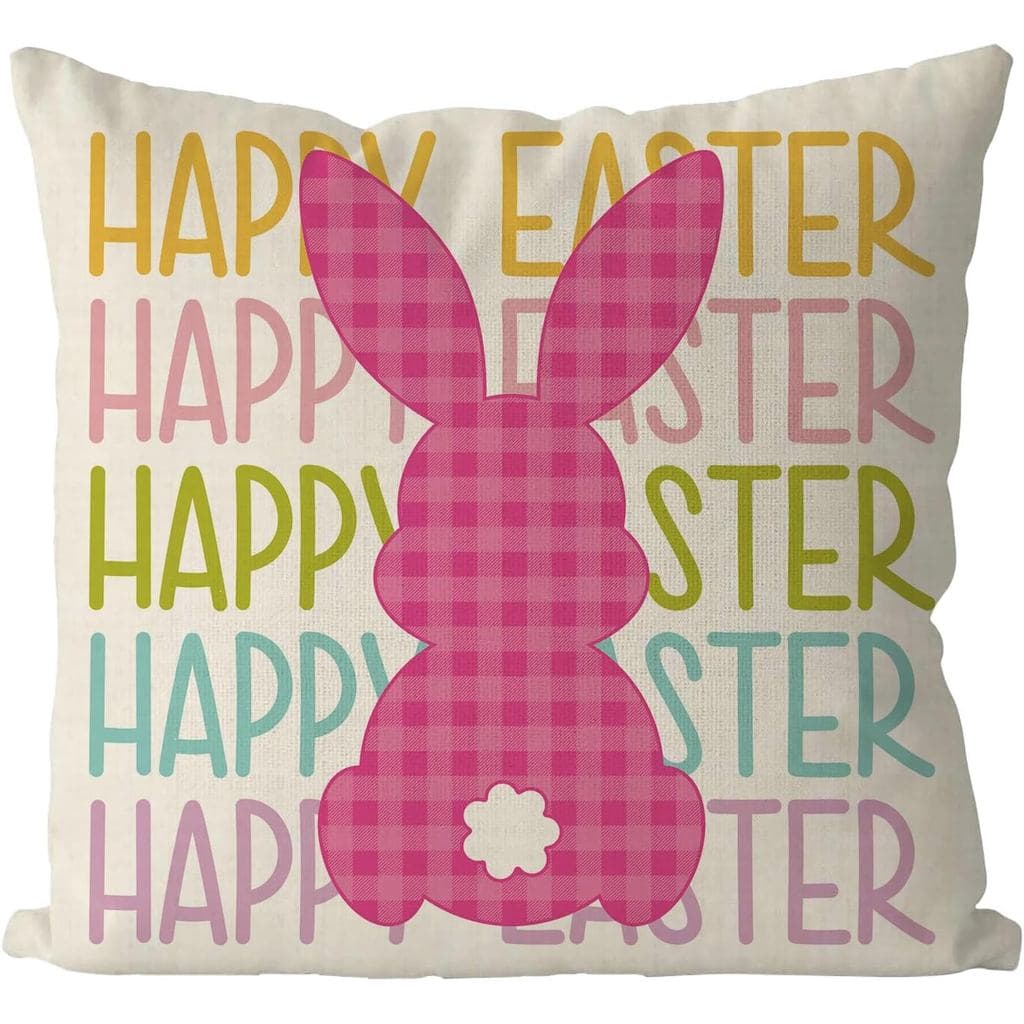 Capas de Almofada de Páscoa GAGEC 18x18 Polegadas, Capa de Almofada com Coelho da Páscoa Feliz, Rosa, para Sofá, Quarto,
