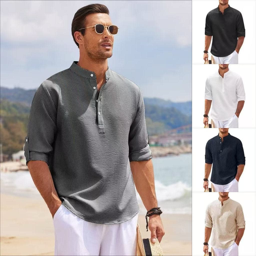 Camisa masculina de manga comprida gola alta botão aberto abacaxi verificação camisa Casual masculina