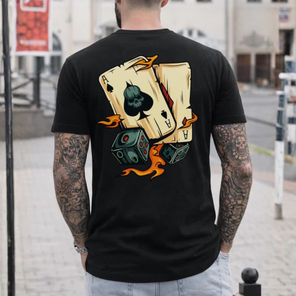 Camiseta Masculina Cartas Dados Dark Estilosa Jogatina 100% Algodão
