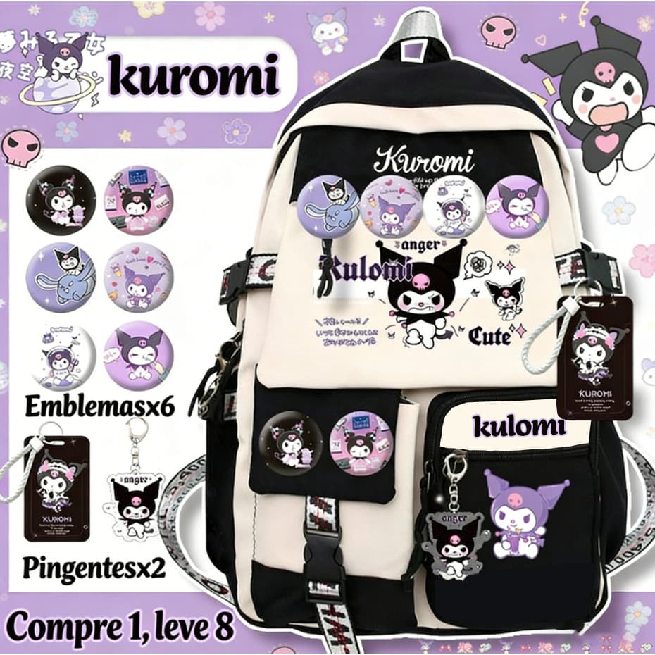 Bolsa escolar Kuromi menina desenho animado mochila fofa Sanrio de marca conjunta