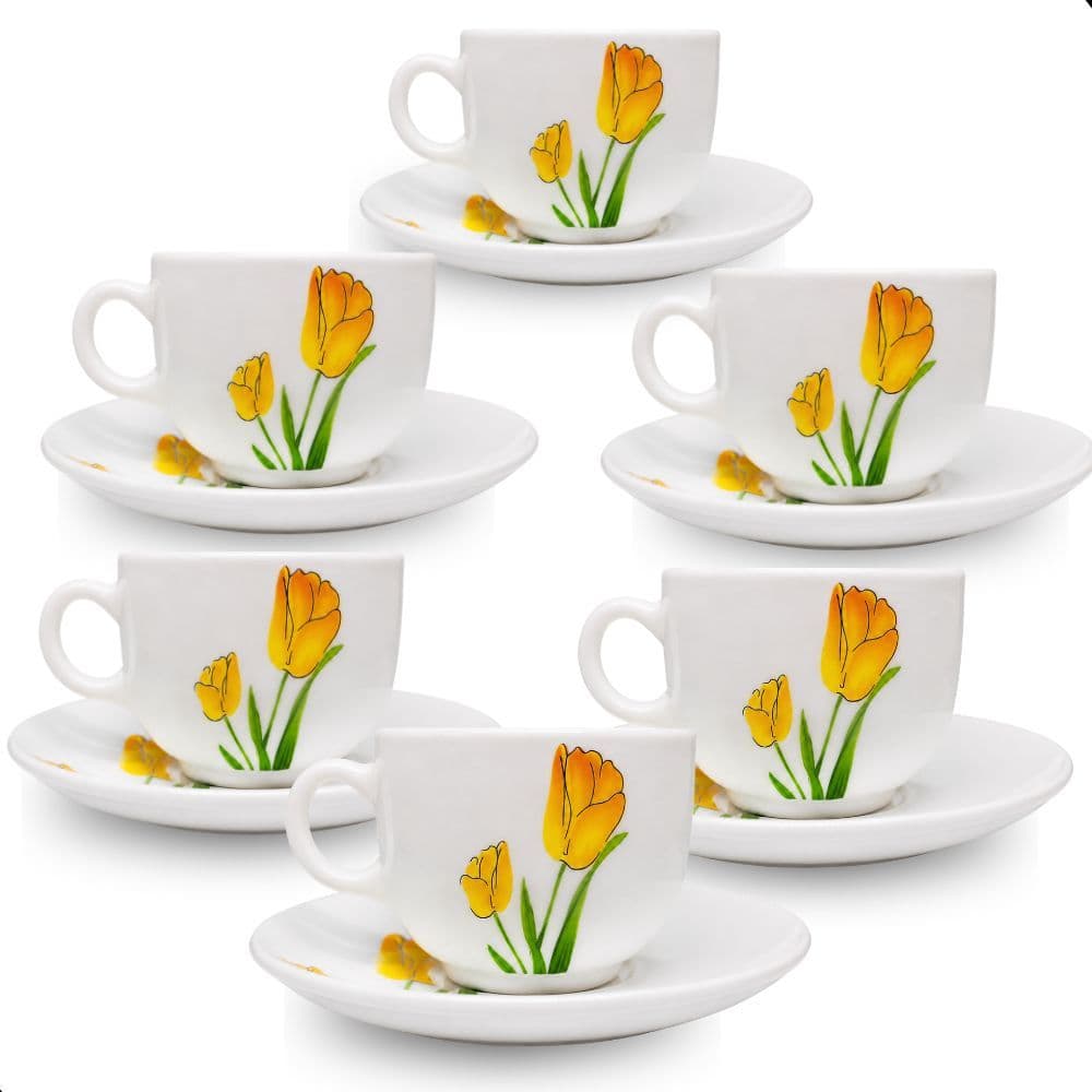 Conjunto de 6 Xícaras 150ml com 6 Pires -12 Peças – Jogo de Xícaras Ideal para Chá e Café