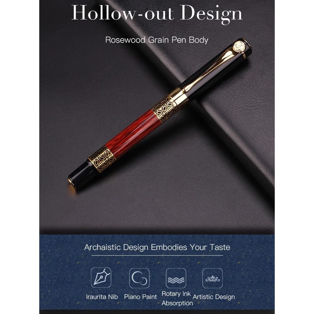【Presente Ideal】Caneta de caligrafia com textura de madeira, caneta tinteiro para escritório, Caneta de Metal/Escritório