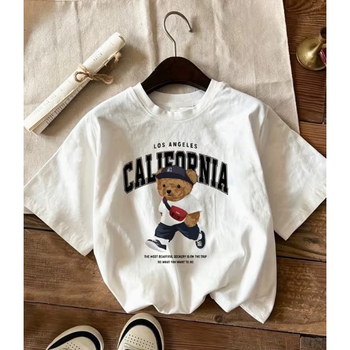 Camiseta Oversized Califórnia Urso Streetwear Unissex 100% Algodão Estampada Casual Premium