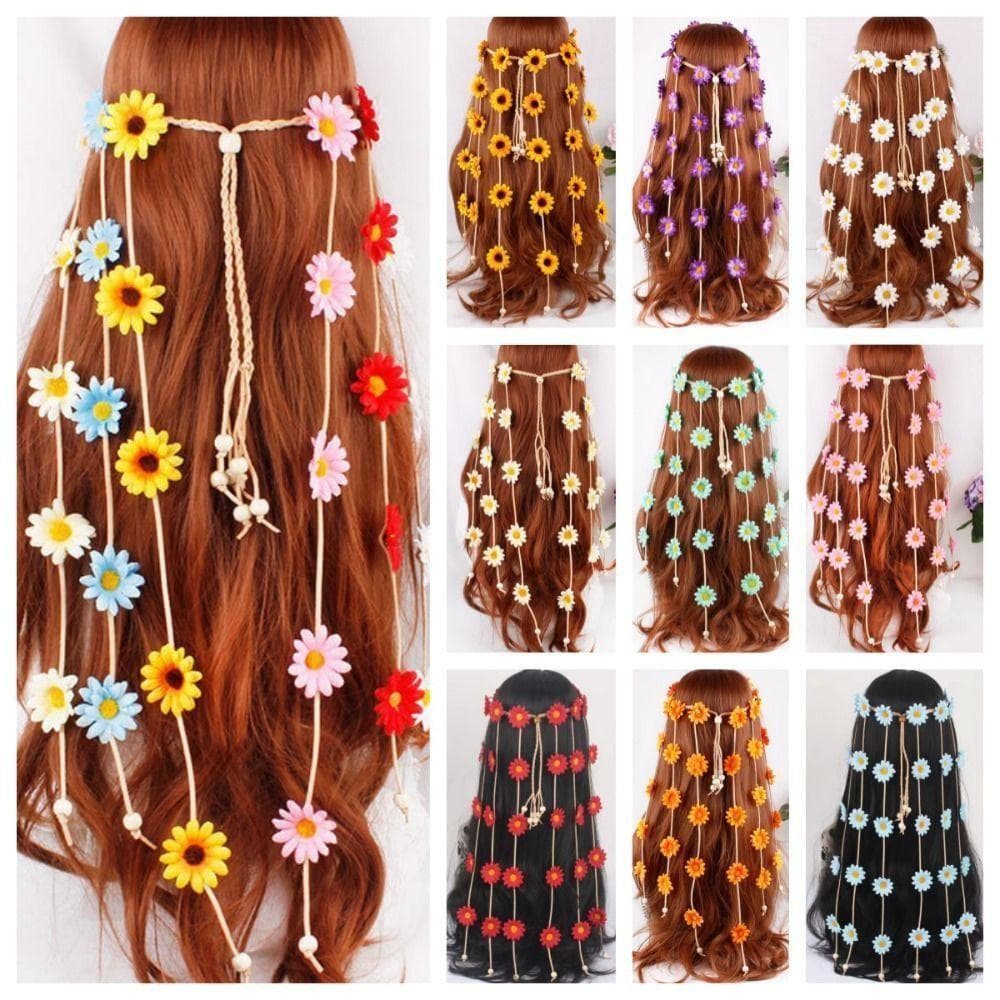 Argola De Cabeça Com Borlas Longas , Faixa De Cabelo De Girassol Estilo Coreano Boêmio , Tiara De Flor Multicama