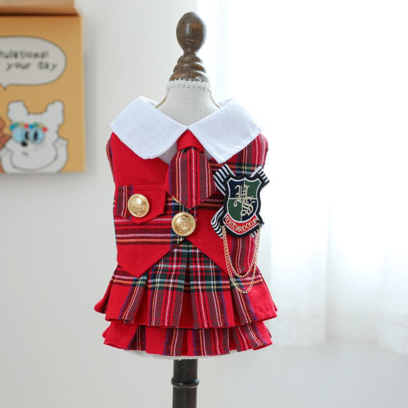 Roupa para Cães de Primavera e Outono, Saia de Princesa Vermelha Nobre com Emblema Universitário, Adequada para Cães de