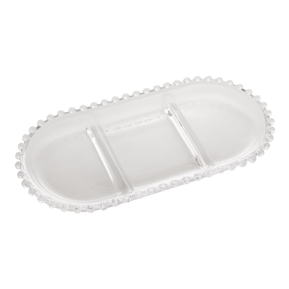 Petisqueira de Cristal Oval C/3 Divisórias Pearl Bolinha Transparente 25x13cm Wolff