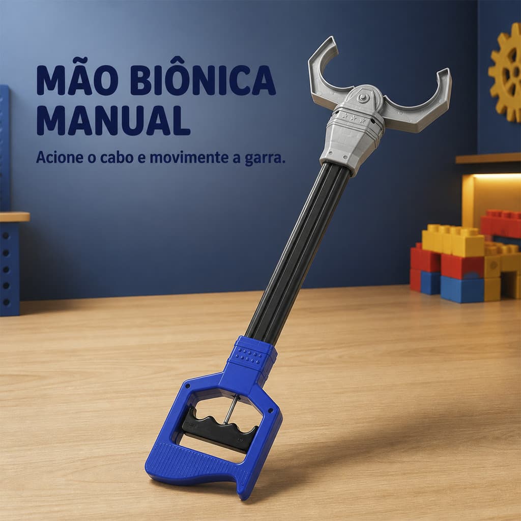Mão Mecânica Infantil com Garra Biônica Haste Longa Com Gatilho Pega Brinquedos e Objetos