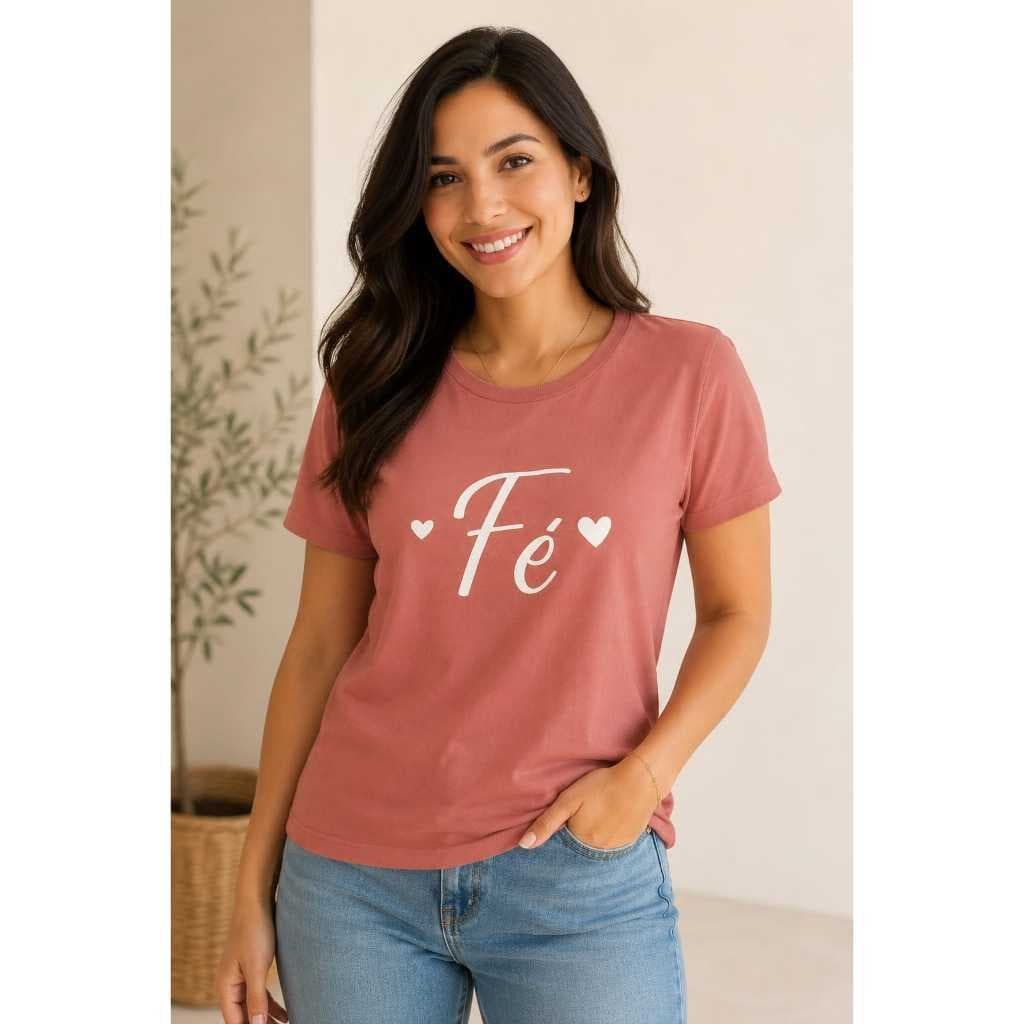 Camiseta Feminino Fé Moda Cristã malha 100% algodão