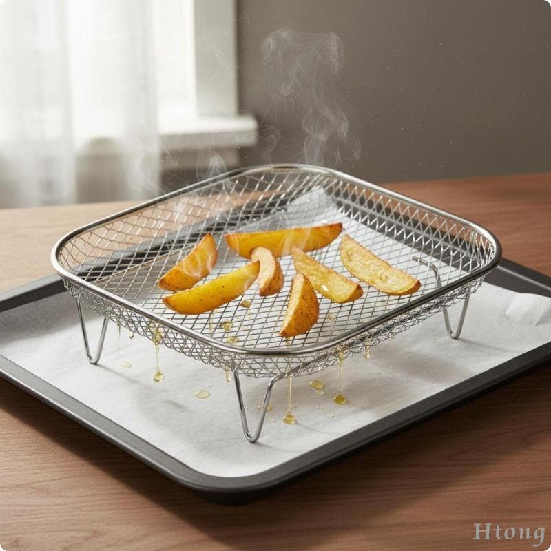 [Htong] Grelha Para Fritadeira De Ar Em Aço Inoxidável , Bandeja De Malha , Acessório Máquina De Cozinha Assar Casa ,