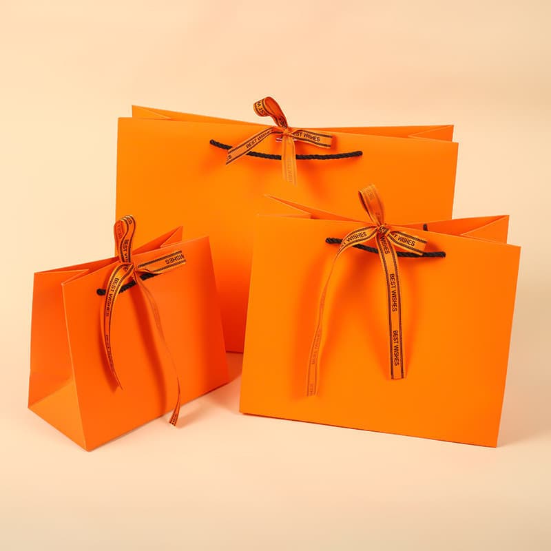 Saco de papel laranja presente sacola lembrança de aniversário saco de presente feriado formatura presente embalagem sac