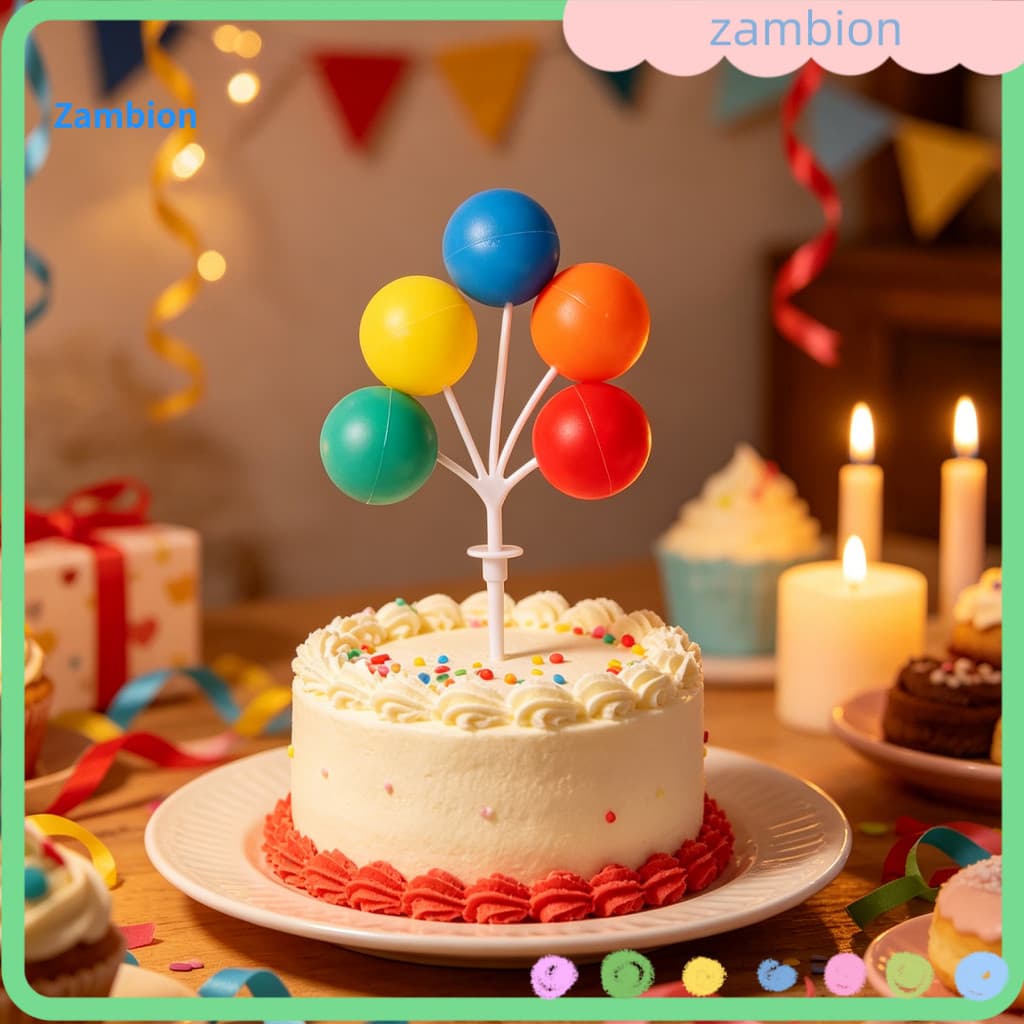 No Assembly Cake Decoration Colorful Mini Balloon Toppers – 5 Plastic Picks for Cupcake Birthday Party Wedding Celebra