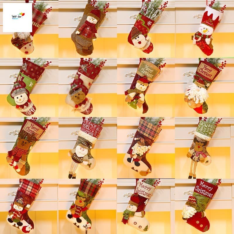 Pingente De Meias De Árvore De Natal-Saco De Doces Com Decoração De Alce De Boneco De Neve Para Presentes De Feriado