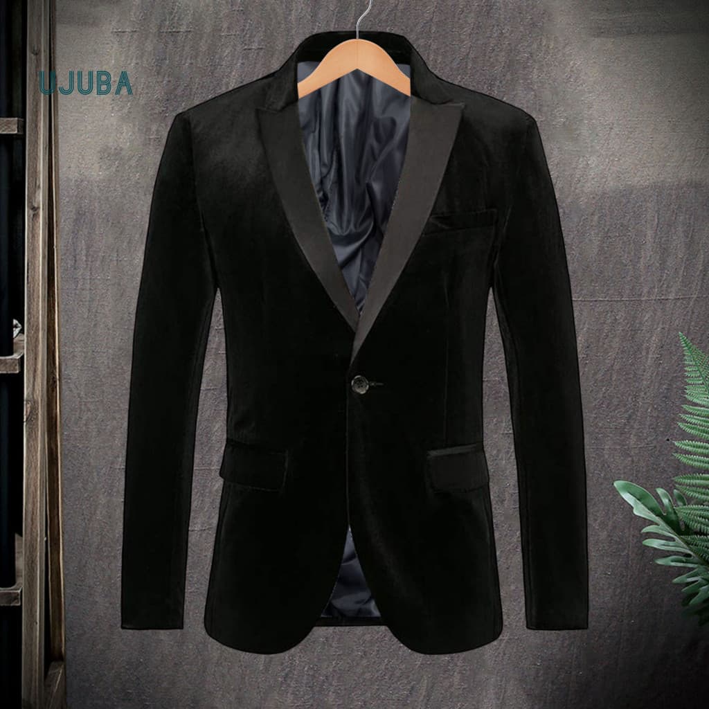 Men Formal Suit Coat Single Button Men's Golden Velvet Blazer Jacket Long Sleeve Patchwork Color Business Stylish for So