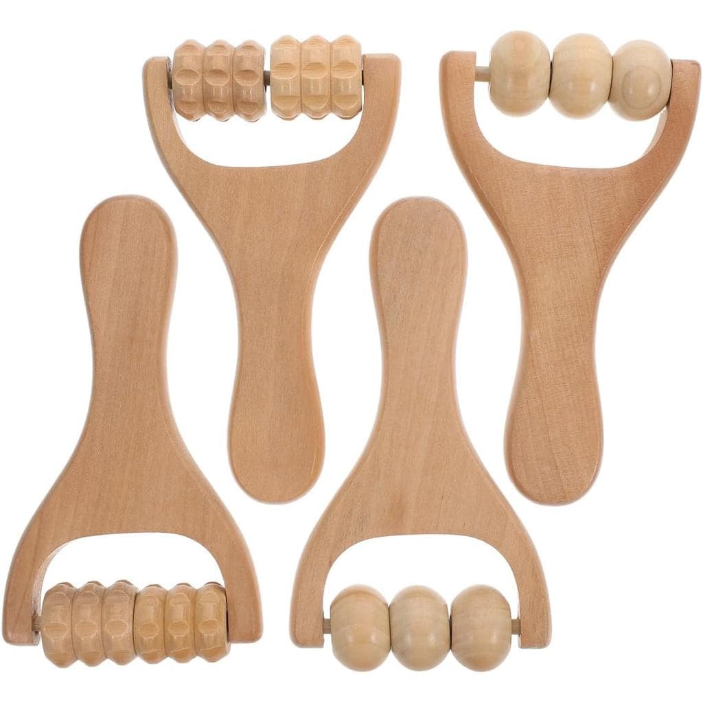 LALAFINA 4 Peças de Rolos de Massagem de Madeira, Rolos de Massagem Manuais com Esferas, Ferramenta de Massagem Linfátic