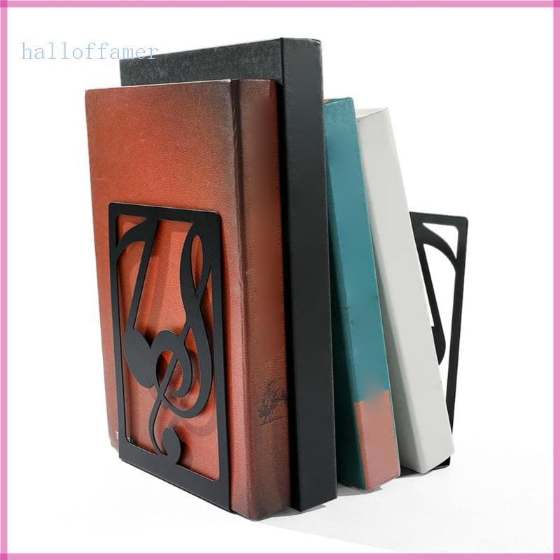 Halloffamer Pacote De 2 Suportes De Metal Resistentes Para Prateleiras Oco Nota Musical Bookends Livro Rolha Casa L