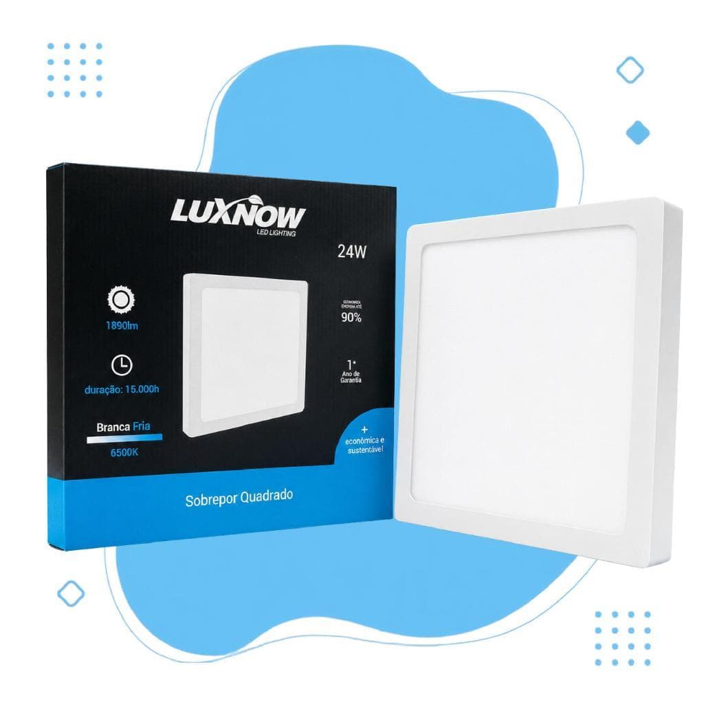 Painel Led Sobrepor Quadrado 24W 6500K - Luxnow - 28,2cm x 28,2cm - Branco Fria