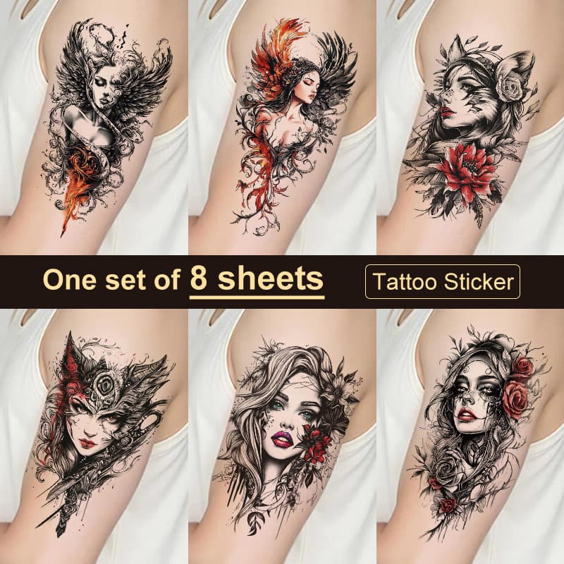 Apagável série escura estilo europeu americano beleza colorido tatuagem adesivos à prova dwaterproof água braço masculin