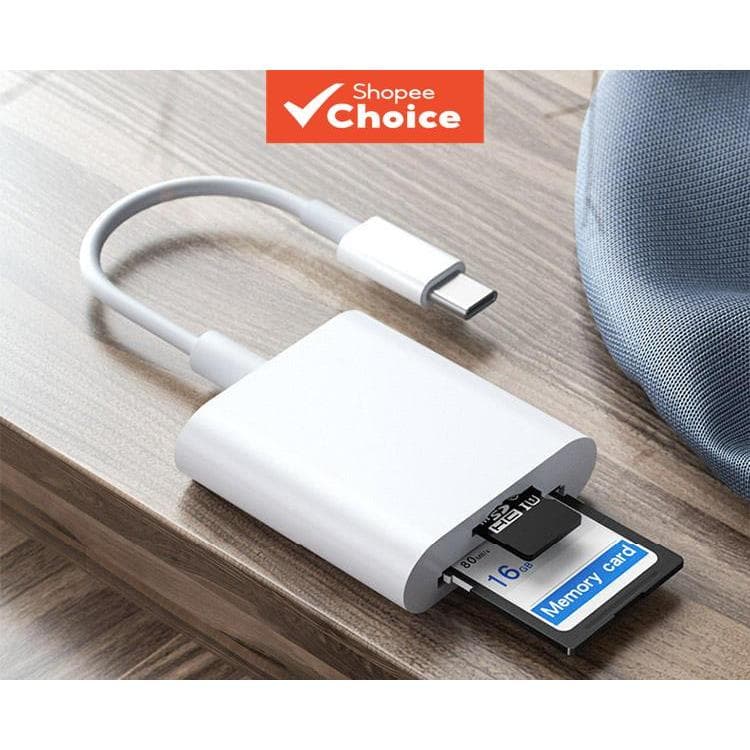 Adaptador OTG 2 em 1 Tipo C para Leitor de Cartão SD/TF, compatível com iPad, cartões de memória e leitores USB