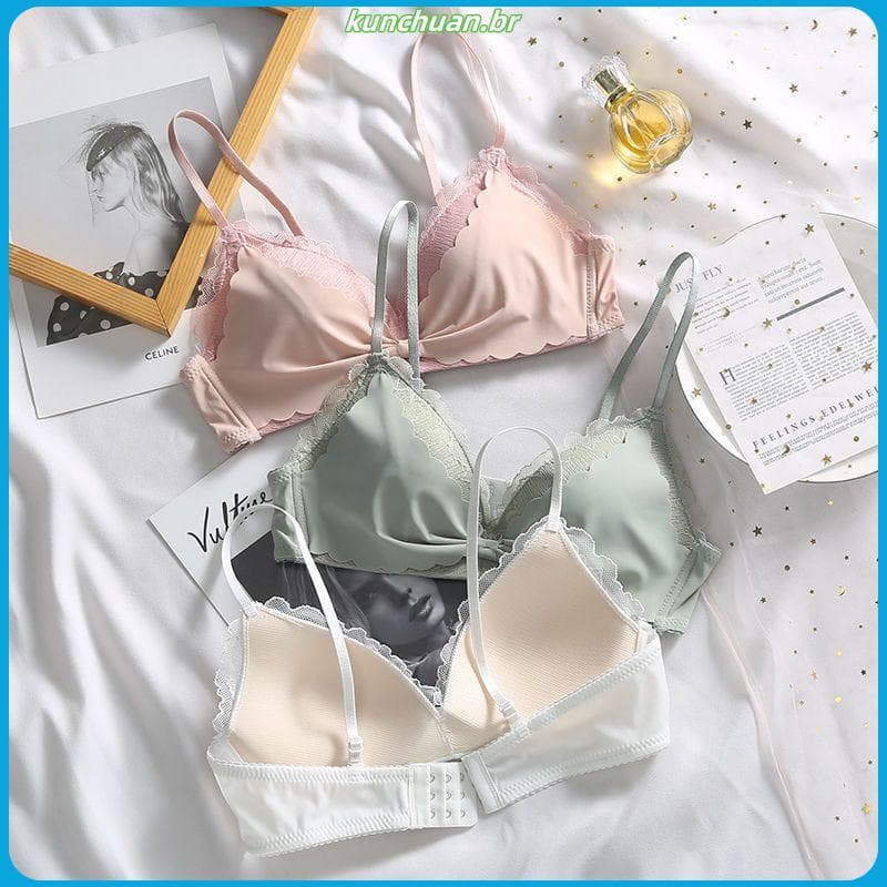 Meninas meninas roupa interior feminina sem fio estilo fino seios grandes olhar pequeno triângulo copo sutiã seios peque