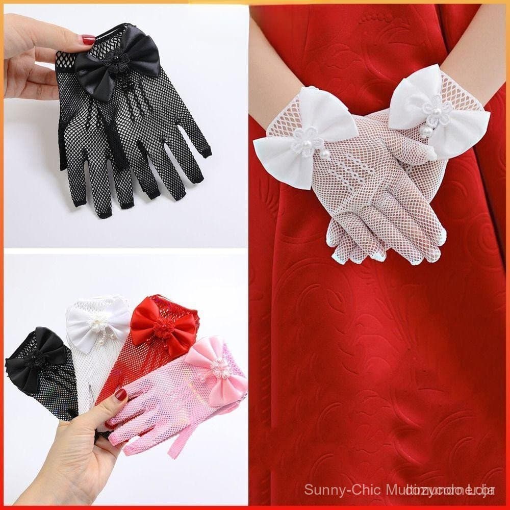 Luvas De Casamento Infantis MOLYBR , Curtas De Malha De Renda Fina Vestido De Etiqueta Com Nó De Laço