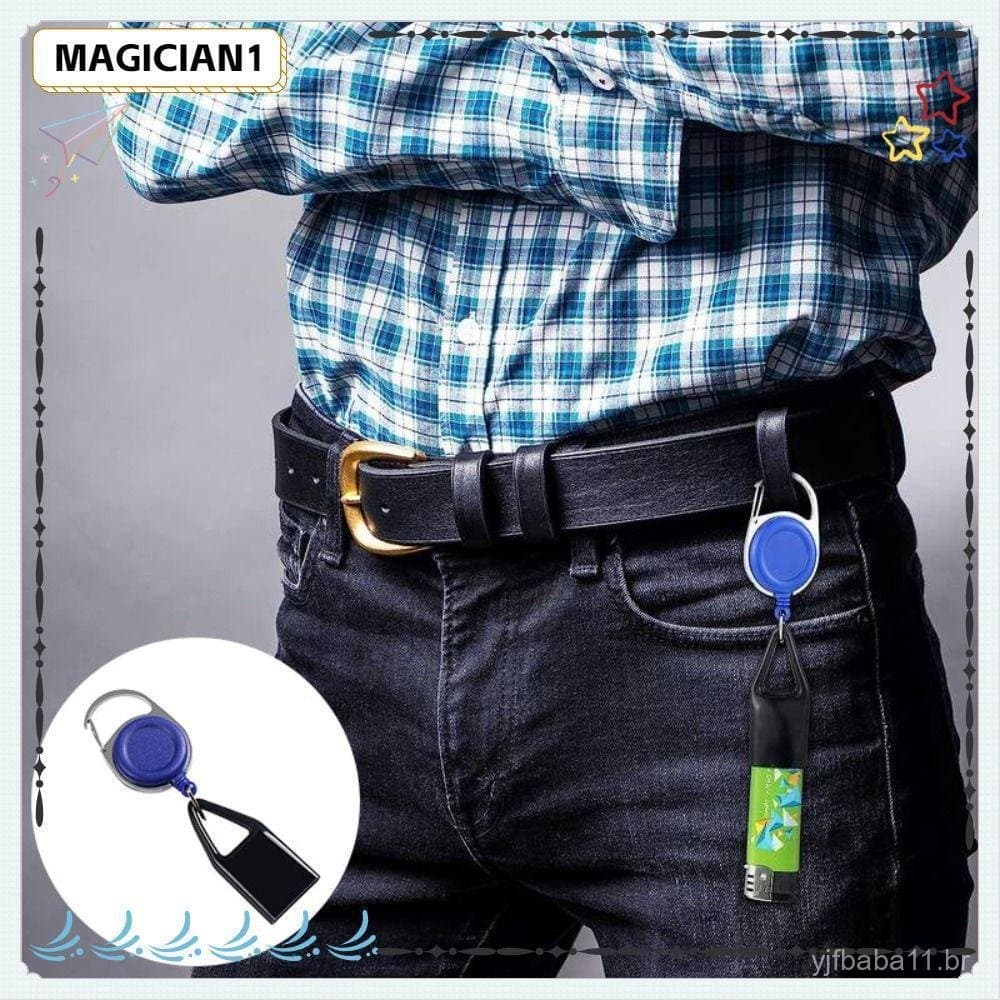 Porta-isqueiro mágico, portátil, pode ser preso a uma bolsa ou amarrado a um cinto, equipado com um mosquetão retrátil e