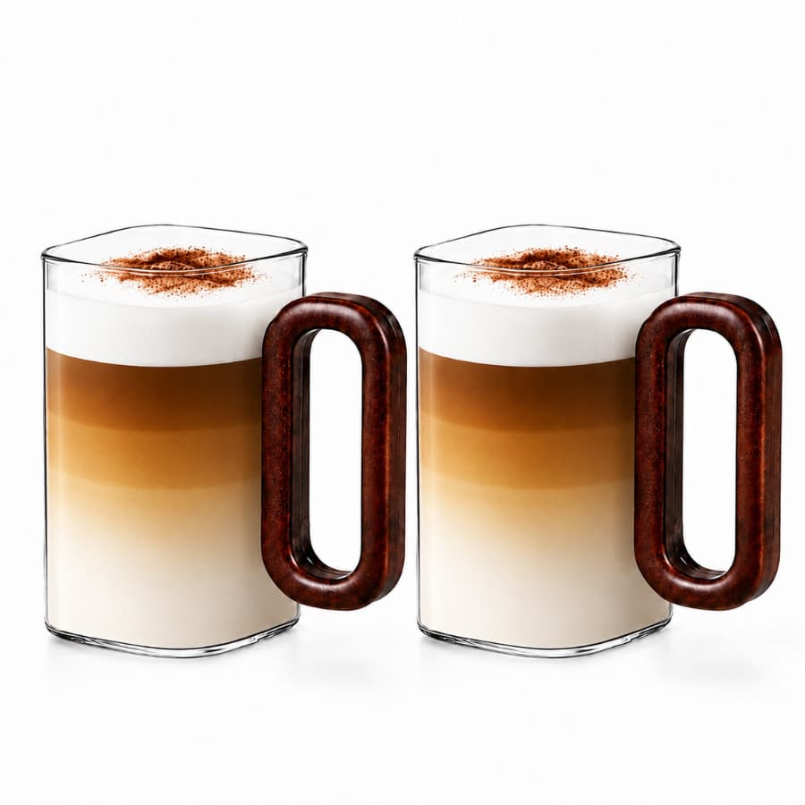 Jogo 2 Canecas Vidro Borossilicato C/Alça em Madeira 250ml - Fascino