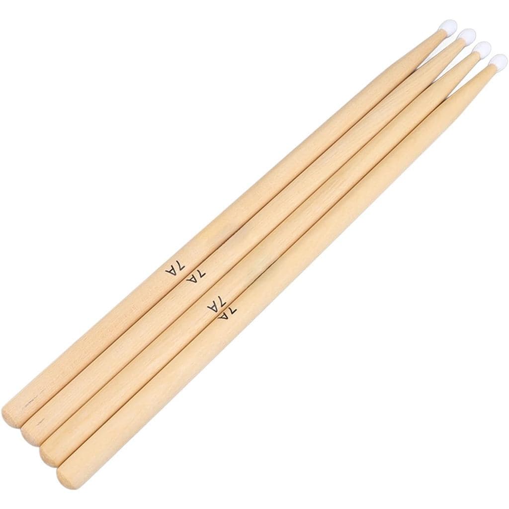 Baquetas de Bateria, Madeira de Bordo com Ponta de Nylon 7A, 2 Pares para Iniciantes, Apresentações ao Vivo e Sessões de