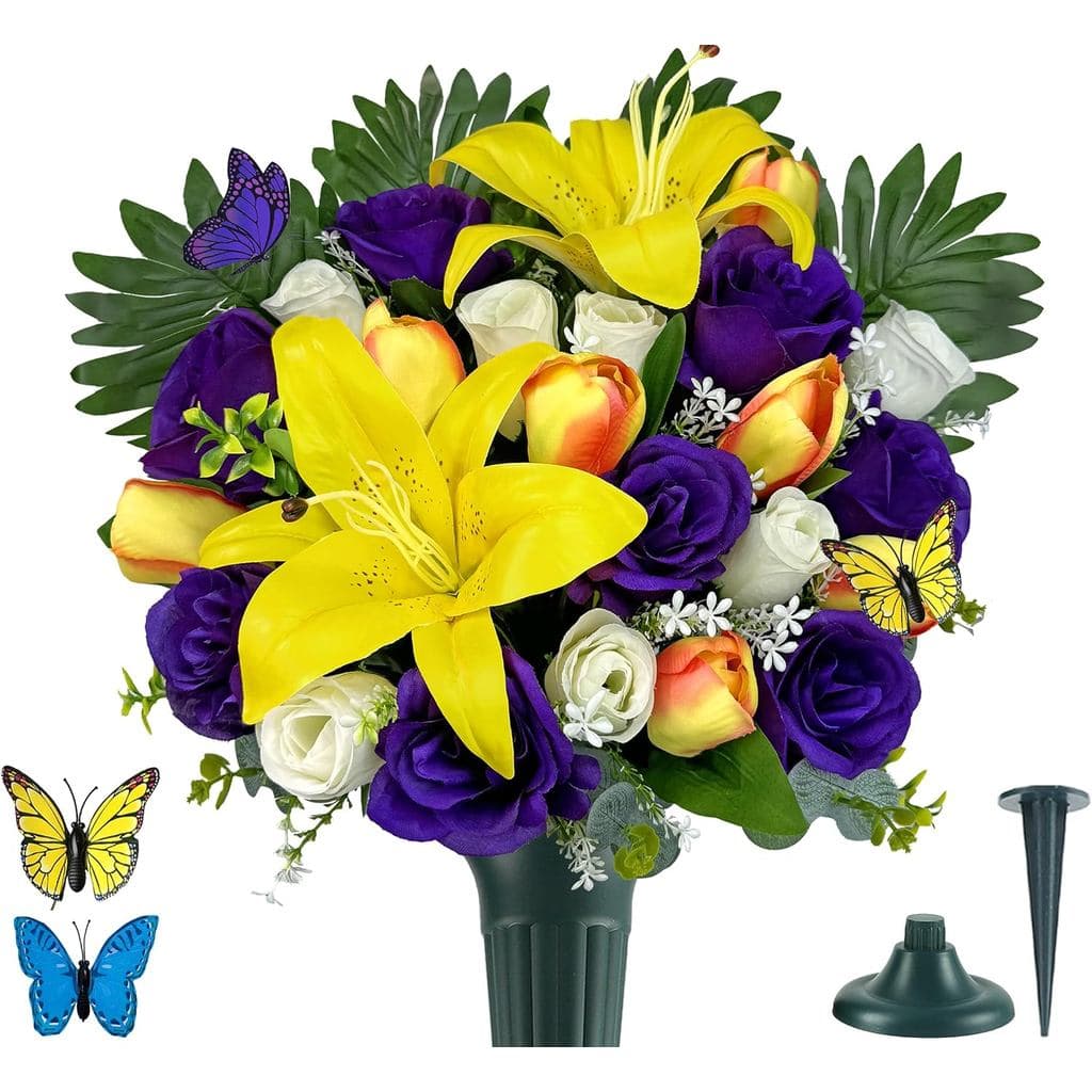 Flores Artificiais para Cemitérios MUVIC - Flores Comemorativas - Decorações de Flores para Sepulturas ao Ar Livre para