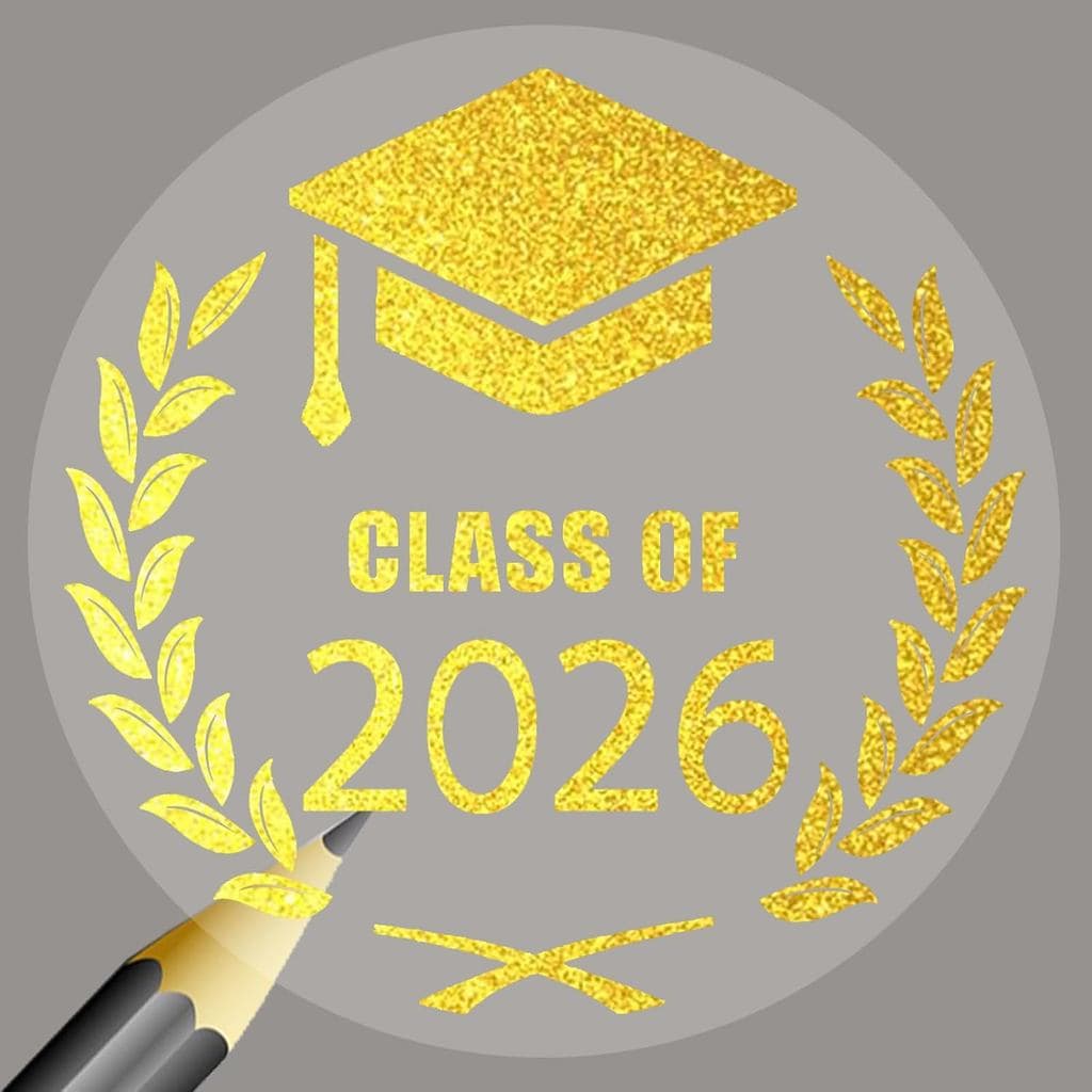 120 x Adesivos de Formatura 2026, Adesivos Transparentes com Folha Dourada, Turma de 2026, Selos para Envelopes de Forma