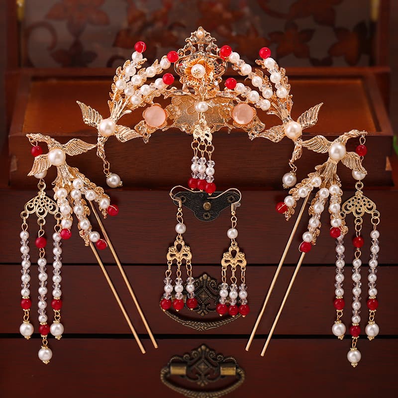 Antigo Hanfu Phoenix cocar coroa de cabelo Hairpin fluxo conjunto estilo Tang amanhã noite estilo jóias acessórios para