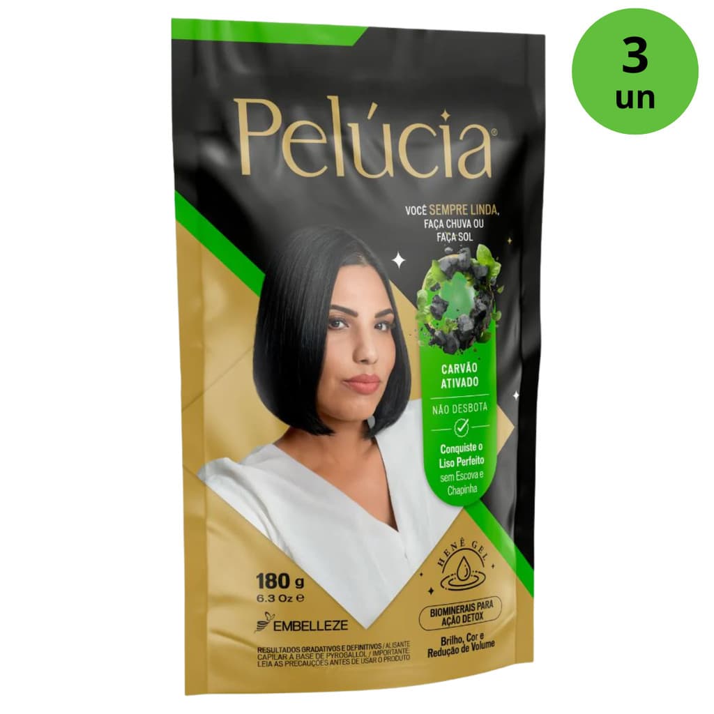 Kit C/ 3un Henê Pelúcia Morena Desejada Pouch 180g Carvão