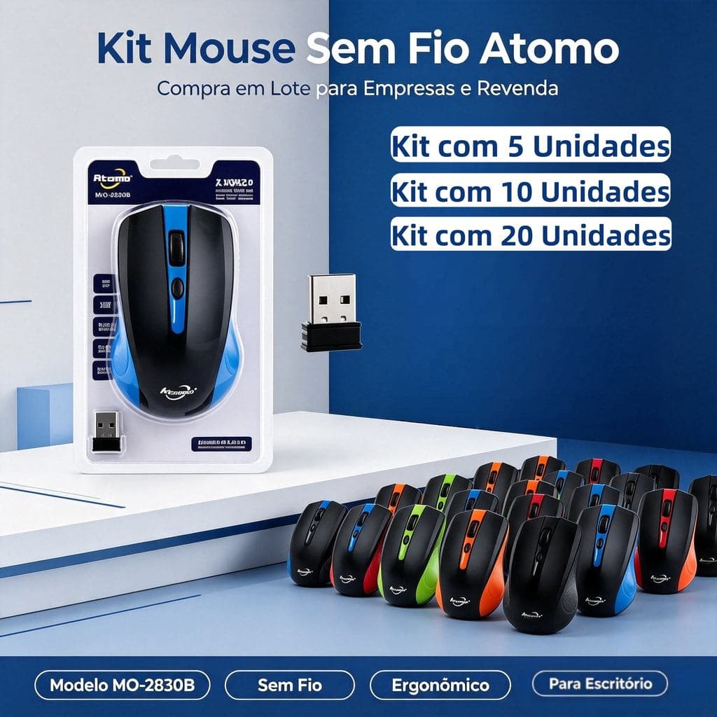 -KIT5/ 10/20 Atacado Mouse Óptico Sem Fio 2.4GHz 1200 DPI USB Plug & Play Portátil 4 Botões |PC Notebook Revenda Empresa