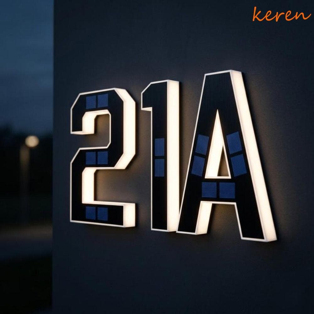 Placa De Número De Casa LED Kerenaa , Exterior Iluminado , Sem Fiação , Luz De Números Com Iluminação Solar , À Prova D'