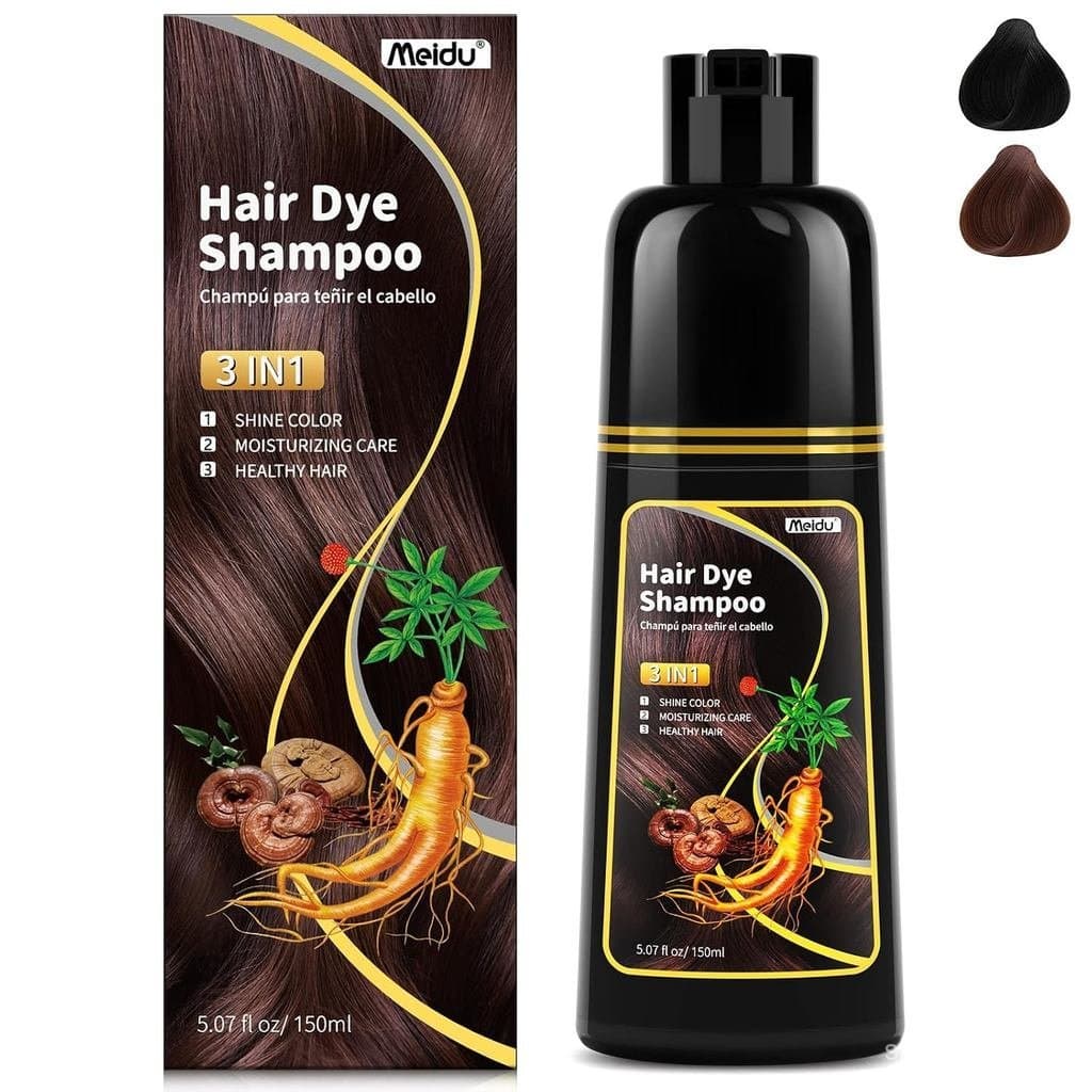 Shampoo Tintura de Cabelo MEIDU Castanho Escuro 3 em 1 para Homens e Mulheres, Tintura de Cabelo Semi-Permanente, Dura 3