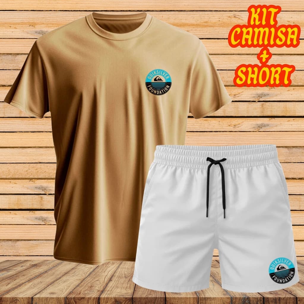Conjunto Camiseta SILVER 03 Algodão + Short Tactel Branco - Varias Cores