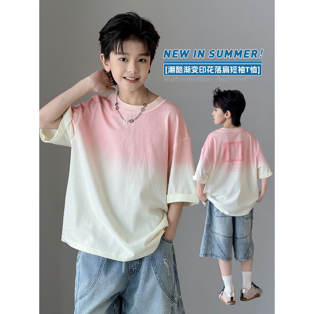 Roupas infantis meninos camiseta de manga curta Tie-Dye gradiente camiseta roupas de verão 2026 novo estilo meninos gran