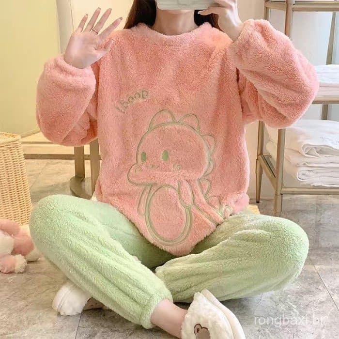 Preço transfronteiriço pijamas de lã Coral feminino outono inverno flanela mais velo engrossado estudante versão coreana